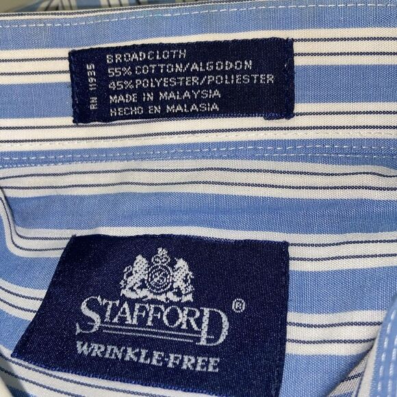 Stafford Blue and White Striped Dress Shirt Size 17/1/2  (35) New No Tag - Picture 6 of 7